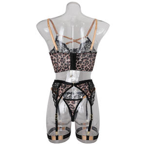 RUIYI pakaian dalam wanita seksi, tiga potong motif macan tutul, Set pakaian dalam seksi, sabuk Garter, pakaian dalam wanita - Product Image 6