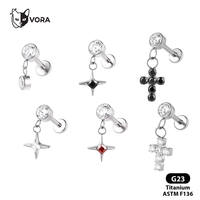 Piercing de mode pour enfant en titane ASTM F136, labret pendante à filetage interne avec pendentifs croix étoile CZ pour cartilage d'oreille et hélix
