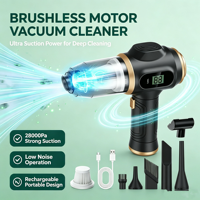 Aspirateur de voiture sans fil avec affichage du niveau de batterie, portable, haute aspiration, aspirateur à main pour la maison, noir et or, 5 embouts