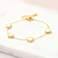 Ensemble de bijoux en or 18 carats et acier inoxydable 316L avec cœur en nacre, collier, bracelet et boucles d'oreilles délicats, ensemble cadeau hypoallergénique OEM