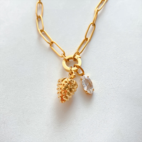Bracelet chaîne trombone en acier inoxydable plaqué or 14 carats pour femme avec pendentif breloque fraise en cristal, bijoux Emanco