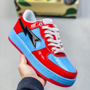 Nouvelle Tendance 2026 : Chaussures Décontractées Bapeeess Designer Star en Cuir Verni PU Respirant et Léger avec Lacets et Patchwork Rouge de Haute Qualité - Product Image 1