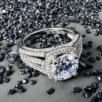 Exquis Vintage 925 Sterling Silver Moissanite Cluster Anneau Rhodium Placage pour Fiançailles Anniversaire Véritable Fine Jewelry