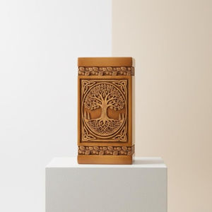 Urna Funeraria de Madera de Lujo Lista para la Venta con Diseño Floral Tallado a Mano, Urna Conmemorativa para Cenizas Humanas - Product Image 1