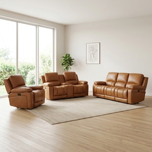 Sofá Reclinable Moderno para Sala de Estar, Cuero Genuino, <span class=keywords><strong>3</strong></span> <span class=keywords><strong>Plazas</strong></span>, Juego de Sofás Marrón - Product Image 4