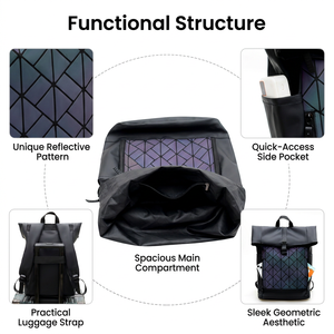 Custom Logo Geometric Reflective Backpack Waterproof Travel <strong>Laptop</strong> <strong>Bag</strong> Women Men Large Capacity Foldable <strong>Roll</strong> Top Leisure Office - Product Image 3