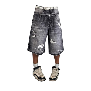 Shorts en jean japonais droits pour homme, style streetwear d'été, coupe ajustée, délavés, vintage, imperméables, écologiques, décontractés, avec poches - Product Image 1