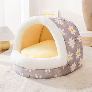 Camas para Perros Pequeños y Medianos, Gatos, Diseño de Puntos Coloridos, Rayas, Cálida, de Felpa, Lavable, Tipo Iglú, con Funda Extraíble - Product Image 4