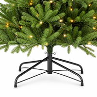 Sapin de Noël artificiel pré-éclairé 100% PE, 7 pieds, luxe, toucher réaliste, avec lumières LED et base métallique pliable