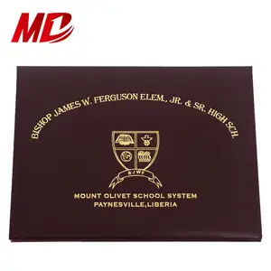 Pürüzsüz deri A4 boyutu kabartmalı sertifika klasörü mezuniyet diploma kapağı ile kadife astar