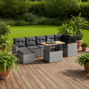 Ensemble de salon de jardin gris foncé et gris, 6 places, en rotin, design contemporain - Product Image 2