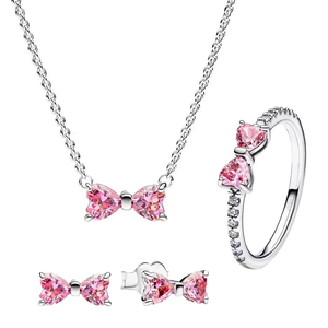 <span class=keywords><strong>Set</strong></span> Parure <span class=keywords><strong>Argento</strong></span> Sterling 925 con Zircone Scintillante Anello a Cuore Fiocco Colorato Orecchini e Collana Originale Gioielli di Lusso da Donna Idea Regalo - Product Image 3