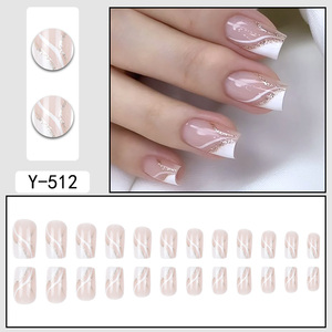 Vente en gros de faux ongles Temooi, couverture complète, style français, pressés, colle, forme carrée, blanc, angulaire, en ABS, 24 pièces, pour les doigts - Product Image 6