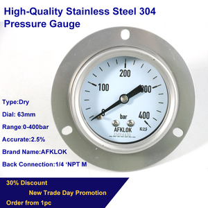 Topgewaardeerde 304 roestvrijstalen manometer 0-400 bar 63mm wijzerplaat 1/4 inch mannelijke NPT achteraansluiting - Product Image 4