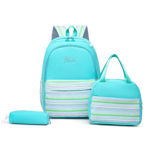 Large Capacity Three-Piece Set Ethnic Striped <b>Backpack</b> Female Students Waterproof Cartoon Literary Combination Fresh New Design - Product Image 2