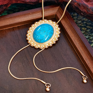 Collar con Colgante de Turquesa Estilo Bohemio Vintage para Mujer, Cadena Ajustable Dorada/Plateada, Joyería de Moda Estilo Vaquero Occidental - Product Image 5