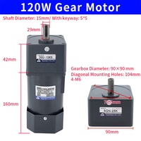 Moteur à induction AC 120W, 380V, triphasé, arbre d'entraînement de 15 mm, réducteur à engrenages carré de 90 mm pour petit agitateur et mélangeur de laboratoire