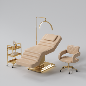 Lit de beauté électrique professionnel pour salon de beauté avec éclairage, tabouret roulant et chariot pour microblading et spa - Product Image 1