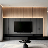 Muebles de Sala de Estar Modernos y Lujosos, Minimalistas, Integrados en Toda la Pared, con Almacenamiento sin Tiradores, Consola Flotante con LED y Mueble para TV