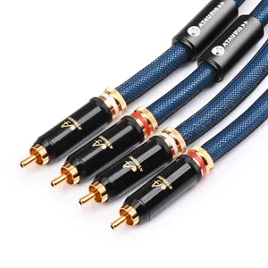 A Pair Hifi rca Audio cable OCC Silver Plated Rca interconnect Cable with self locking Gold Plated RCA Plug