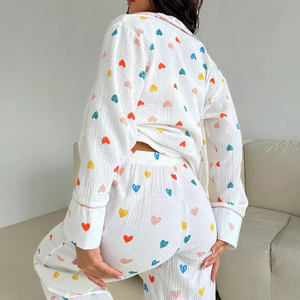 QINSI <span class=keywords><strong>Pigiama</strong></span> Casual da Donna in <span class=keywords><strong>Cotone</strong></span> Stampato Completo Due Pezzi con Maglia a Maniche Lunghe e Pantaloni con Collo a Revers Set Abbigliamento da Casa <span class=keywords><strong>Invernale</strong></span> da Donna - Product Image 3