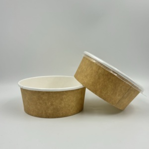 Contenedor de Alimentos Redondo Desechable de Papel Kraft Bicolor Personalizado de Fábrica, Tazones de Ensalada Desechables para Llevar con Tapa - Product Image 5