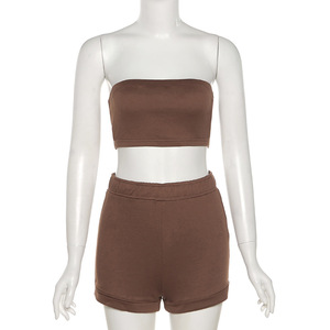 Été nouveau Style Sexy <span class=keywords><strong>dessin</strong></span> Tube haut court correspondant Biker poche Shorts tenue deux pièces pantalons ensembles Activer - Product Image 6