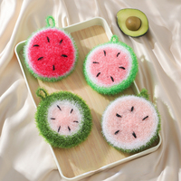 FF6177 Éponge de nettoyage ménagère réutilisable en forme de pastèque, à suspendre, style fruit mignon, tampon à récurer pour cuisine