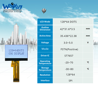 Module d'affichage LCD monochrome FSTN Waiken 1,8 pouce 128x64 avec rétroéclairage LED, interface SPI, pilote ST7567, faible consommation d'énergie 500