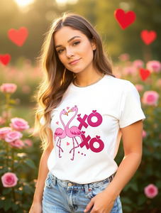 Camiseta Flamenco para el Día de San Valentín para mujer, manga corta, estampado de flamencos, cuello redondo, 100% algodón, corte regular - Product Image 2