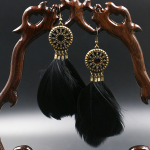 Feather <b>Drop</b> Earrings Alloy Antique <b>Bronze</b> Plated Bohemia Style Women's Party Jewelry - Product Image 3
