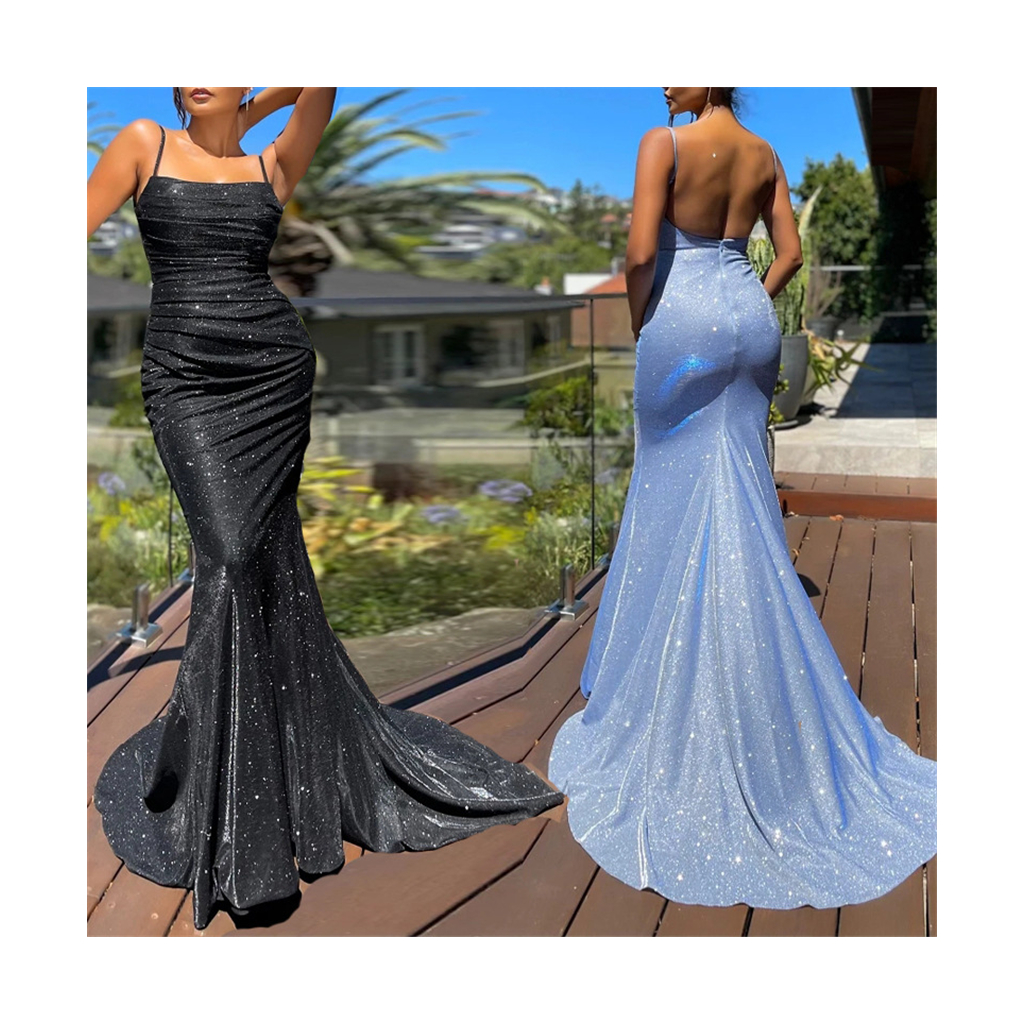 Popular V Neck Lady Backless Simple High Split Dress Maxi Women Clothing White Formal Dinning Sexy Evening Dress