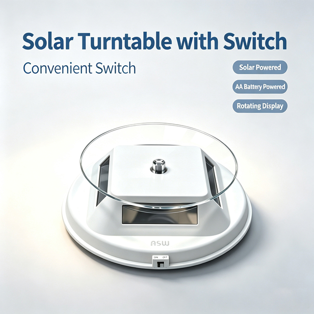 New Upgraded Portable Solar/Battery Display Turntable 500g Load Capacity 360 Rotation Turn On/Off Switch for Convenient