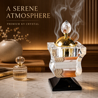 Brûleur d'encens en cristal K9 noir sur piédestal, avec couvercle creux en forme de lune dorée, pot d'aromathérapie en verre facetté, fait main, écologique, pour la maison moderne