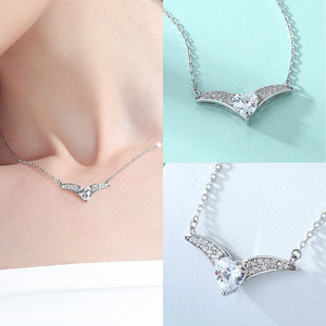 Conjunto de joyería de plata de moda chapado en rodio corte de corazón anillo de Zirconia blanca collar pendientes conjuntos de joyería de mujer para fiesta - Product Image 5