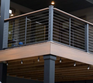 Barandilla <span class=keywords><strong>de</strong></span> cable interior ST con pasamanos <span class=keywords><strong>de</strong></span> <span class=keywords><strong>madera</strong></span> | Postes <span class=keywords><strong>de</strong></span> acero negro y riel <span class=keywords><strong>de</strong></span> cable <span class=keywords><strong>de</strong></span> acero inoxidable para escaleras y aterrizajes - Product Image 2