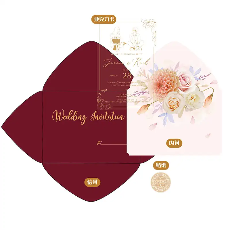 Matrimonio personalizzato stampa a caldo carta di invito dorata addio segni chiari carte carta di invito di nozze in acrilico di lusso