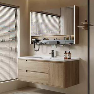 Wholesale Custom High-quality Simple European-style Luxury Wooden <b>Floating</b> Bathroom Vanity with Sink and Mirror - Product Image 3