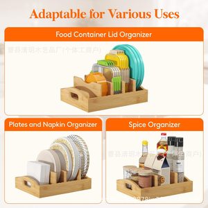 Wooden Kitchen Storage Rack 10.6x8.3x3.3 Inches With Dividers For Pots <b>Pans</b> And Plates Organizer - Product Image 4