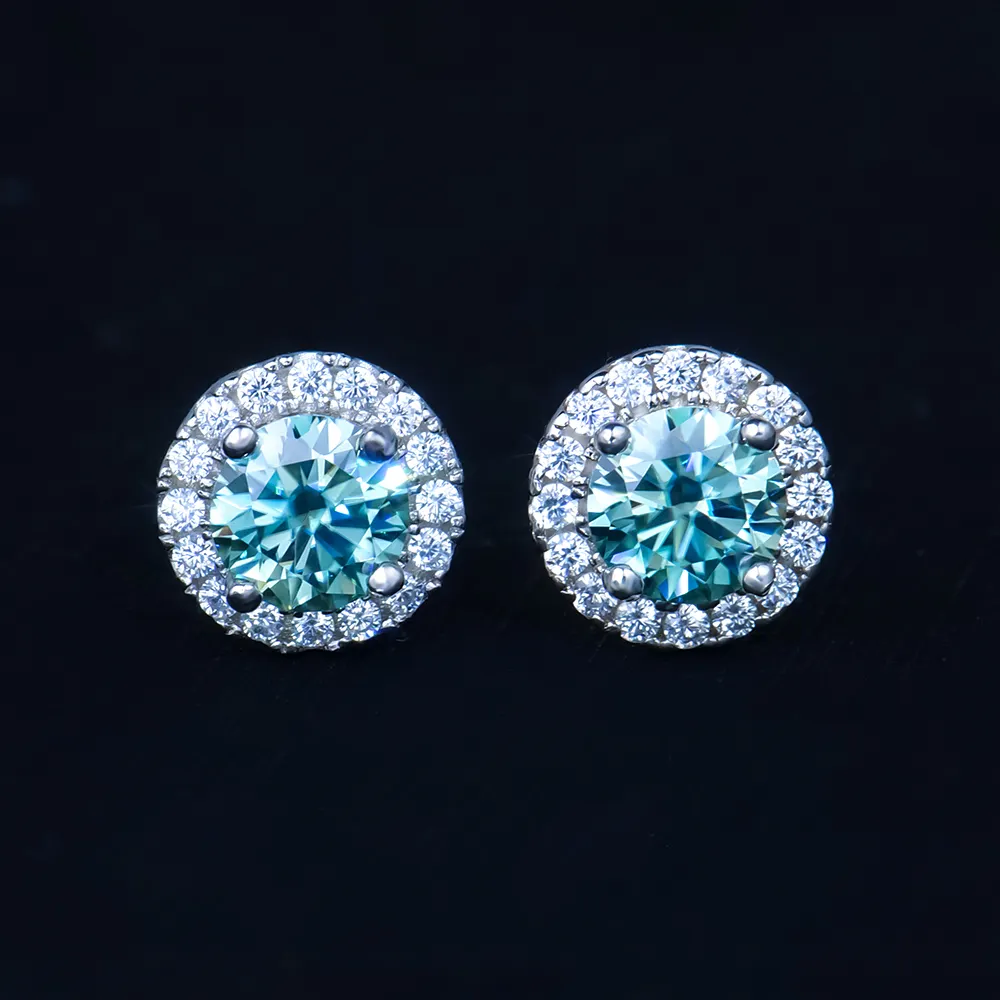 Gra 0.5 Ct Moissanite Diamant Coloré Bleu Vert Pierres Précieuses Boucles D'oreilles En Argent Sterling 925 Boucles D'oreilles Pour Les Filles