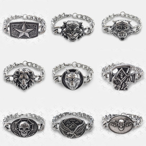 Venta al por mayor de acero inoxidable Punk pulsera de cadena de eslabones Cruz calavera gótica HipHop joyería de moda encanto para hombres mujeres regalo geométrico - Product Image 1