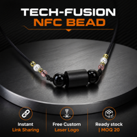 Collier intelligent réglable en perles cylindriques d'obsidienne noire, avec puce NTAG216 NFC intégrée, pour carte de visite