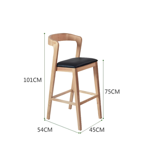 Chaises <span class=keywords><strong>de</strong></span> bar modernes en <span class=keywords><strong>bois</strong></span> massif avec siège en cuir, tabourets hauts <span class=keywords><strong>de</strong></span> luxe avec dossier pour cuisine, café et restaurant - Product Image 1