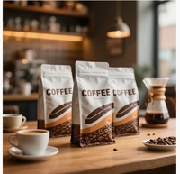 Sacs refermables imprimés sur mesure, pochettes autoportantes pour l'emballage de grains de café, pochettes à fond plat avec valve et logo