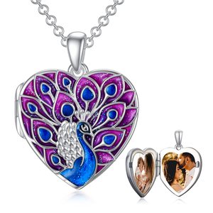 Collar con medallón de foto de pavo real de Plata de Ley 925, joyería, collar con imagen de corazón - Product Image 1