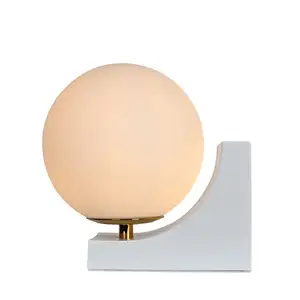 Simple Glass Ball Bedside Lamp White Stainless Steel Slide Bedroom Office Desk Lighting Art Deco Table Lamp