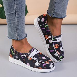 Zapatos de lona Rola Halloween para mujer, zapatos planos informales con estampado de calabaza y patrón de fantasma para mujer - Product Image 1
