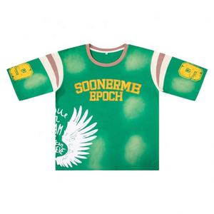 Camiseta Retro de Algodón 100% para Hombre, Estilo Urbano, Parches, Lavado Ácido Personalizado, Corte Holgado Deportivo, Impresión Digital de Letras - Product Image 1