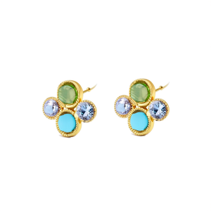 Fashion <b>Stud</b> <b>Earrings</b> 316L Stainless Steel PVD Gold Plating Multicolor Gemstone Cluster Design - Product Image 2