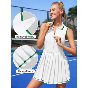 FOXA Women Tennis Dress Polo Golf Zip Up Pleated Quick Dry Workout Dress With Separate Shorts And <b>Bra</b> - Product Image 4
